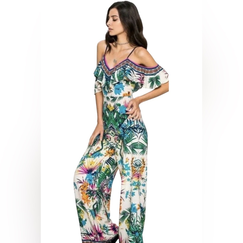 Flying Tomato Off Shoulder
Wide Leg Tropical Jumpsuit
